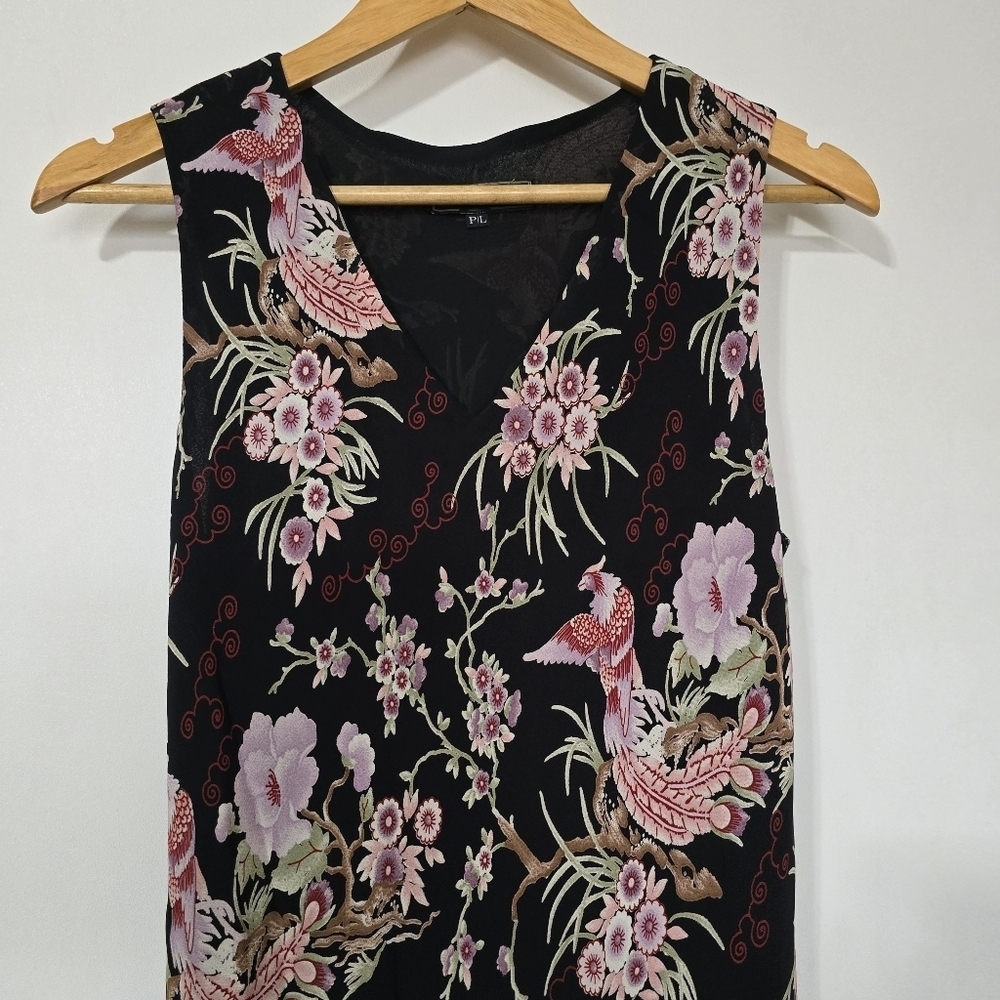 Vintage Lily Oriental Floral Phoenix Dress P/L Black Pink Mesh Overlay Y2K Midi - Picture 5 of 10